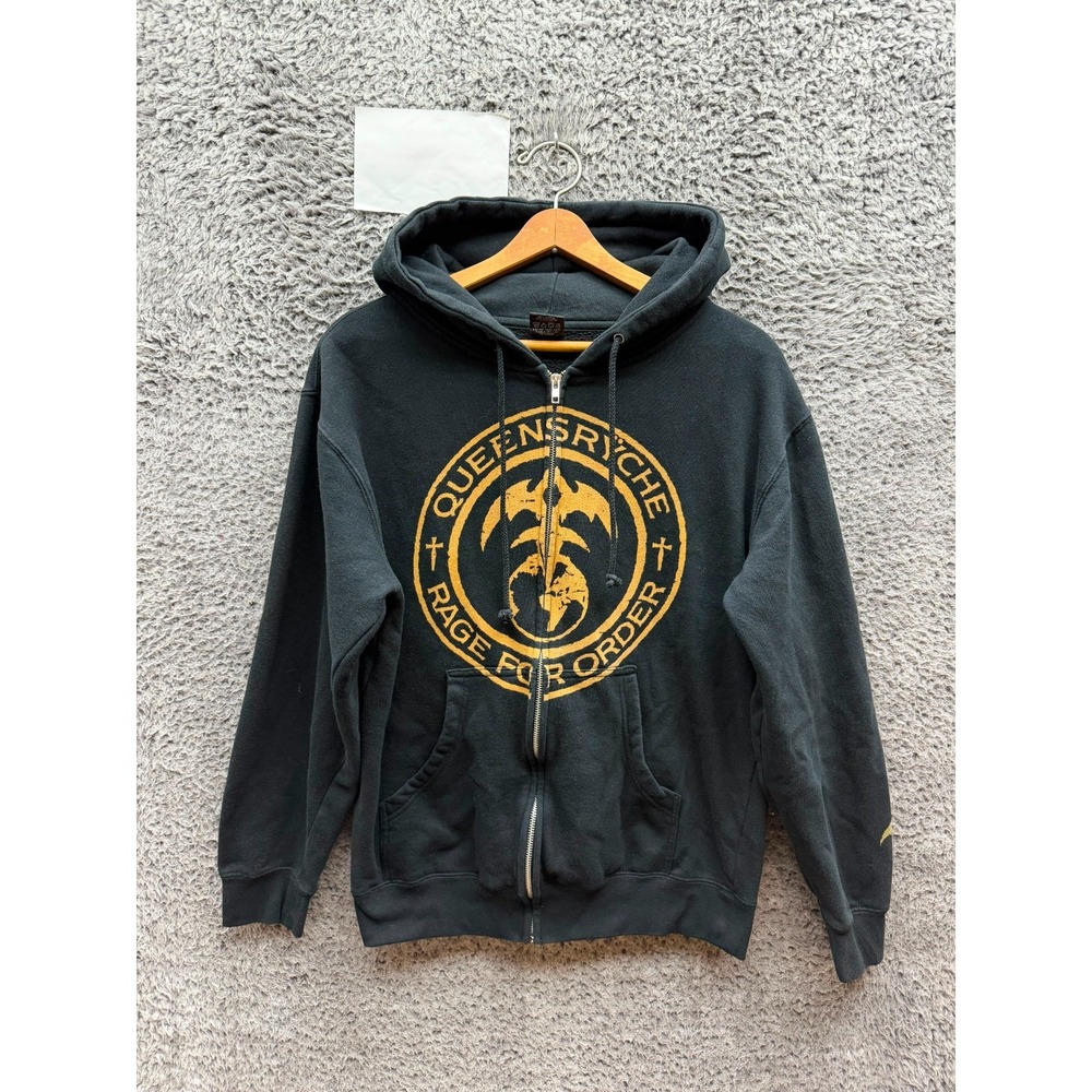 Vintage Queensryche Rage For Order Graphic Full Zip Hoodie Black Size S